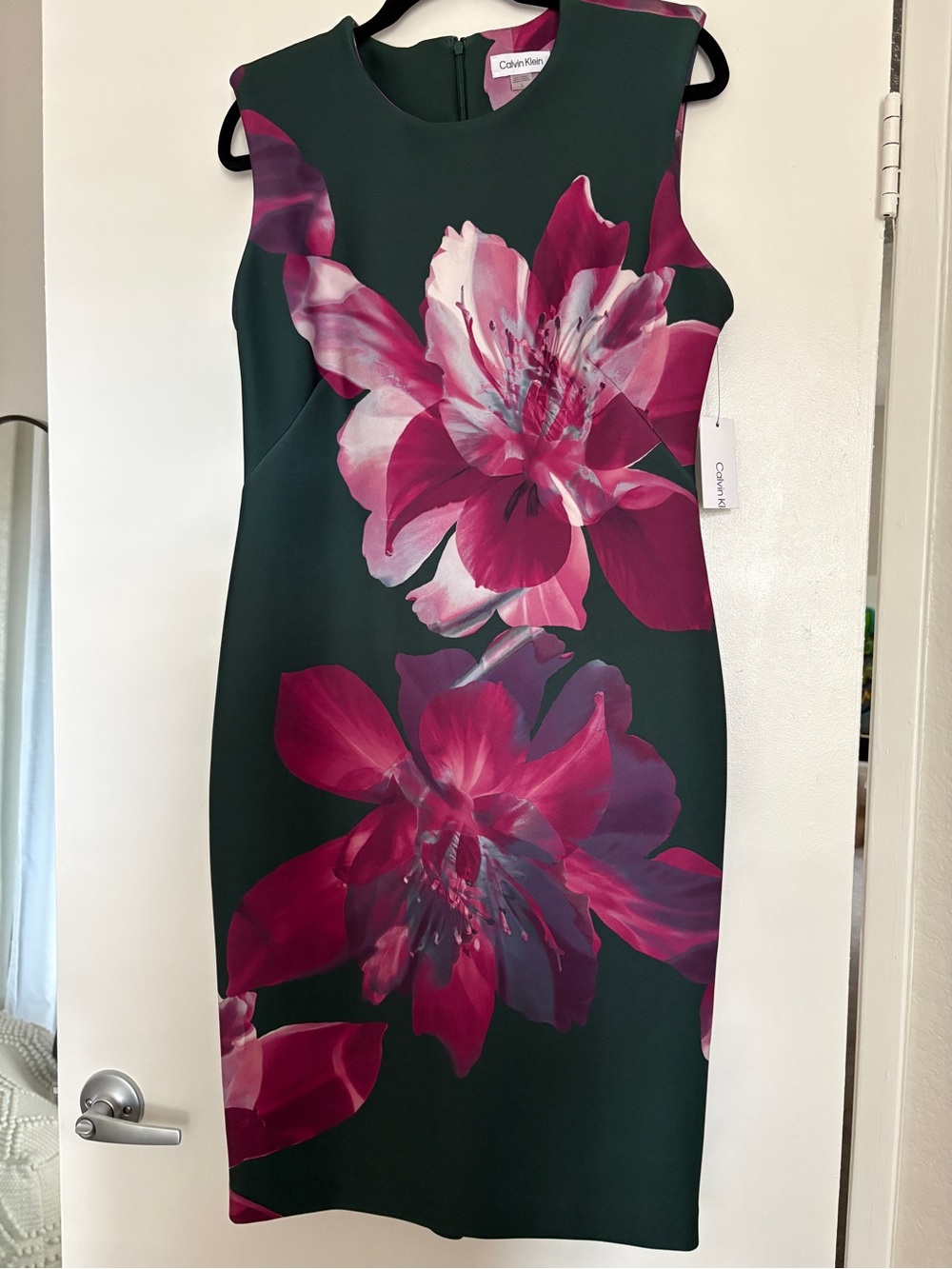 Calvin Klein Dark Green Midi Dress with Pink Floral Print - Picture 2 of 9
